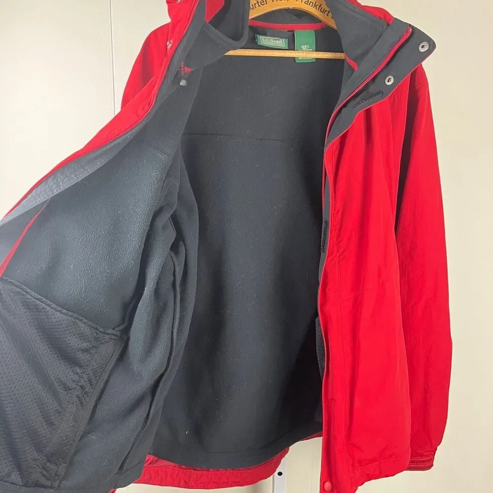L.L. Bean 3-in-1 Winter Coat Jacket Mens XLT Red Softshell Fleece Zip Out Lining